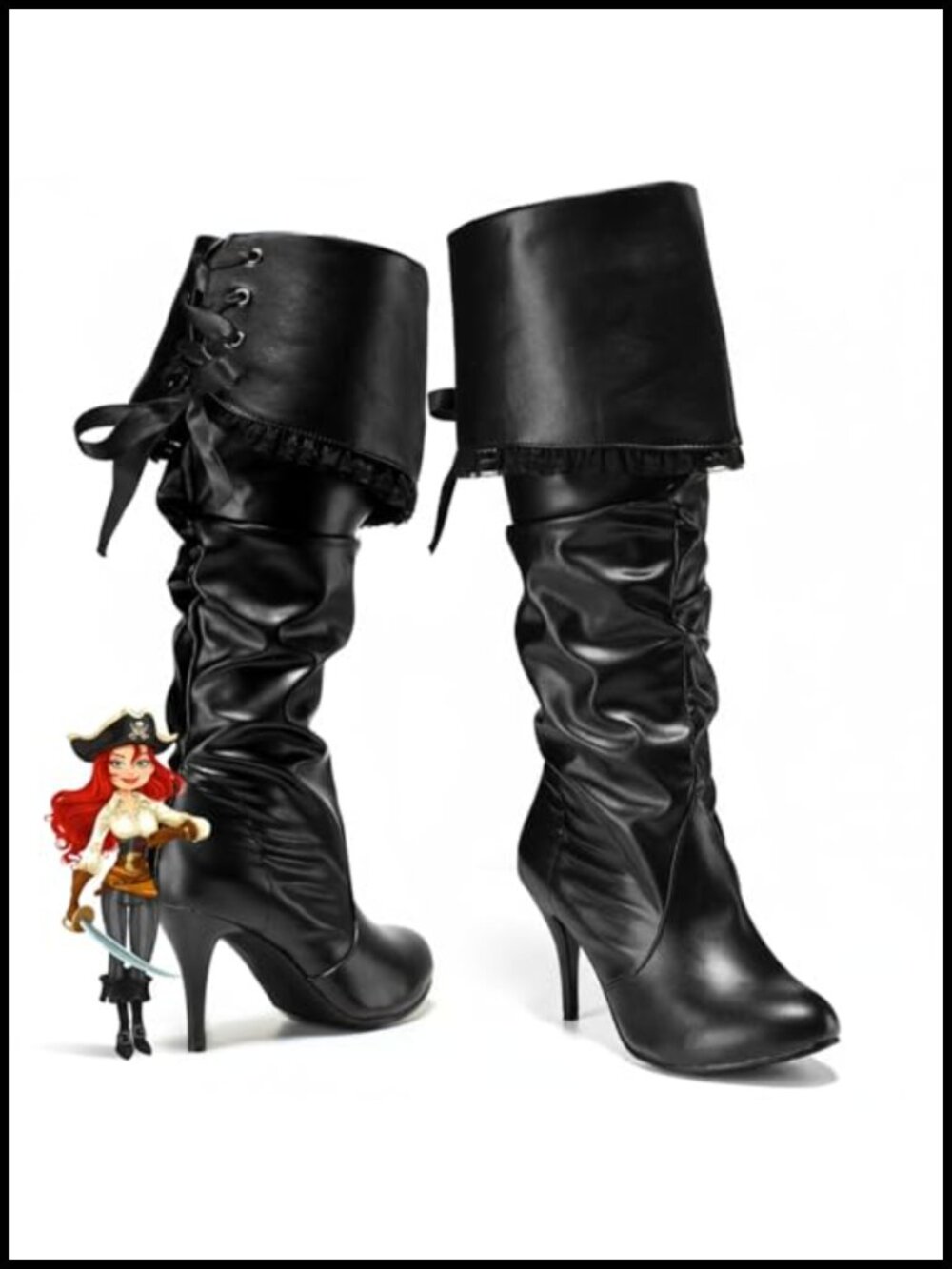 Women Medieval Viking Pirate Boots Knee High Renaissance Costume Faux Leather